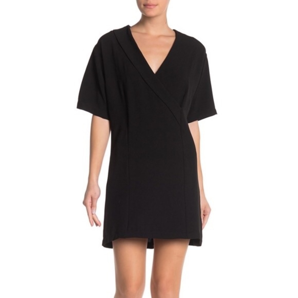 Bobeau Black Surplice Faux Wrap Shift Dress XL